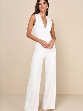 NWT Flawed Lulus Thinking Out Loud White Backless Jumpsuit Size Medium